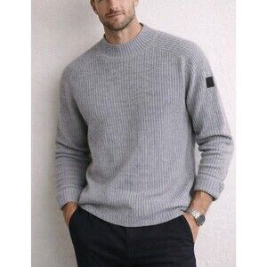 Rhone Sweater Mens Medium Gray Wool Cashmere Ribbed Crewneck Luxury